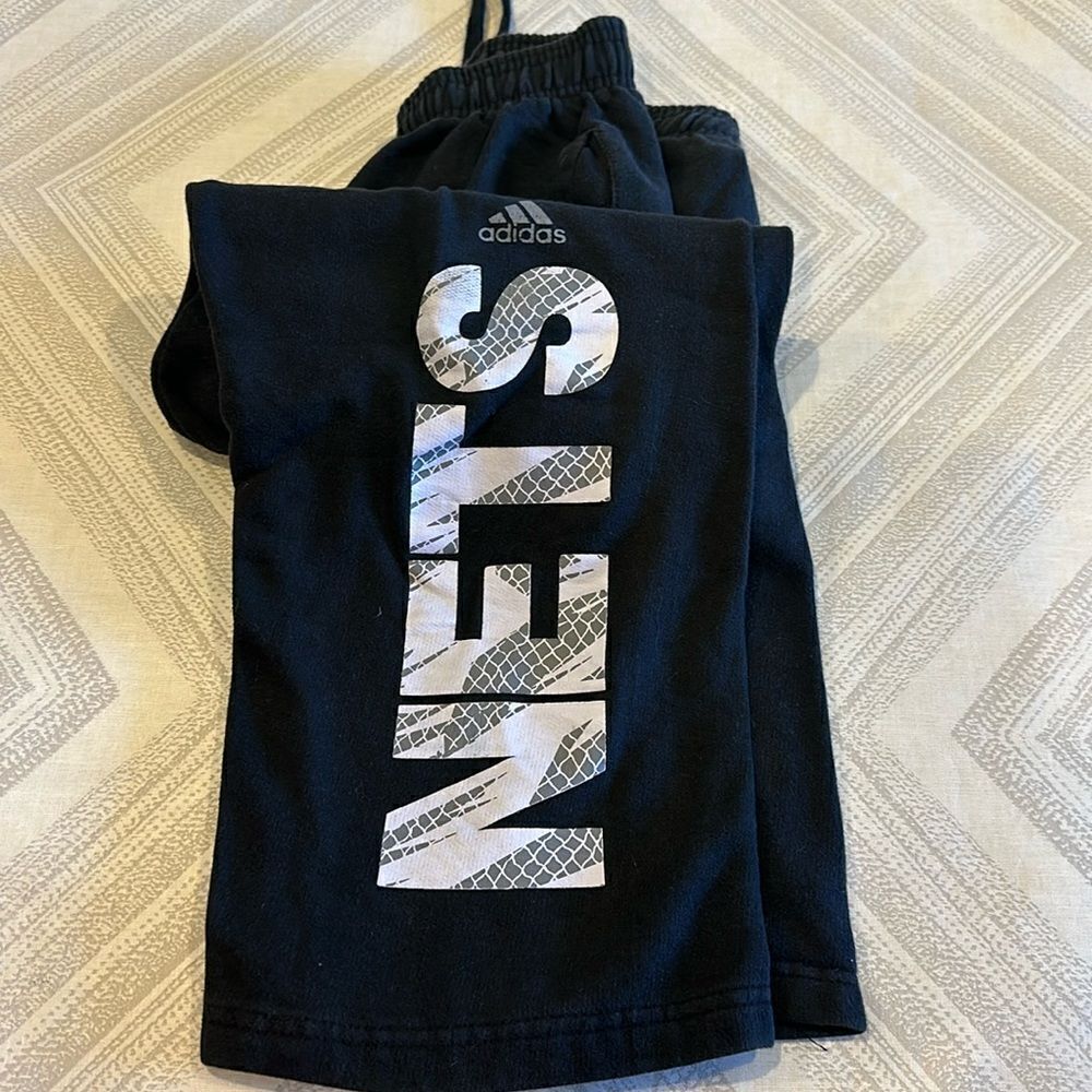 Adidas Boys Black Wide Leg NJ Nets Sweatpants
